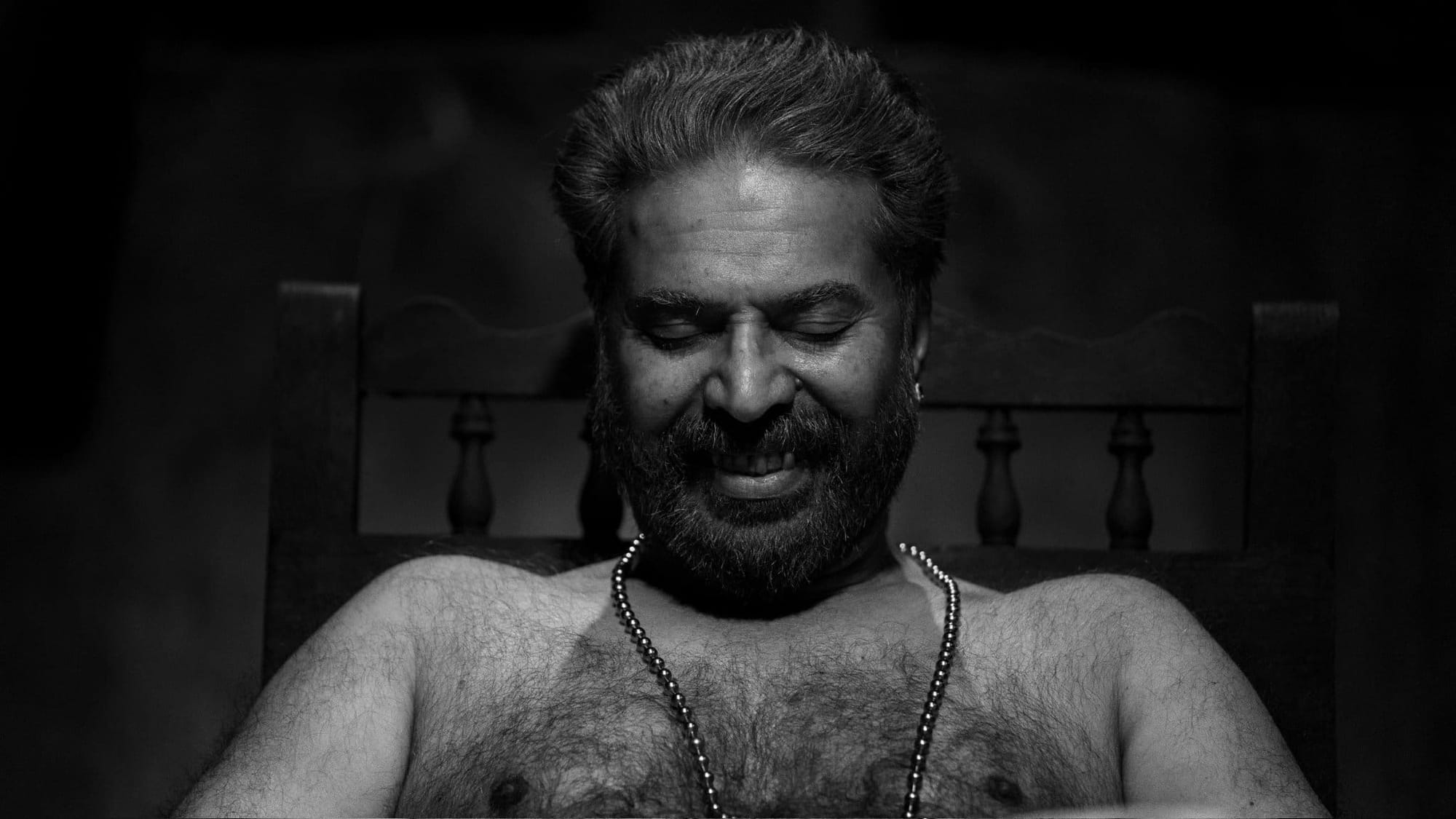 Mammootty plays the sweaty, shirtless brahmin in Bramayugam. Image courtesy YNOT Studios